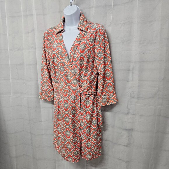 Aryeh Peach Gray Geometric True Wrap Mini Dress Boho Retro M - Picture 6 of 12